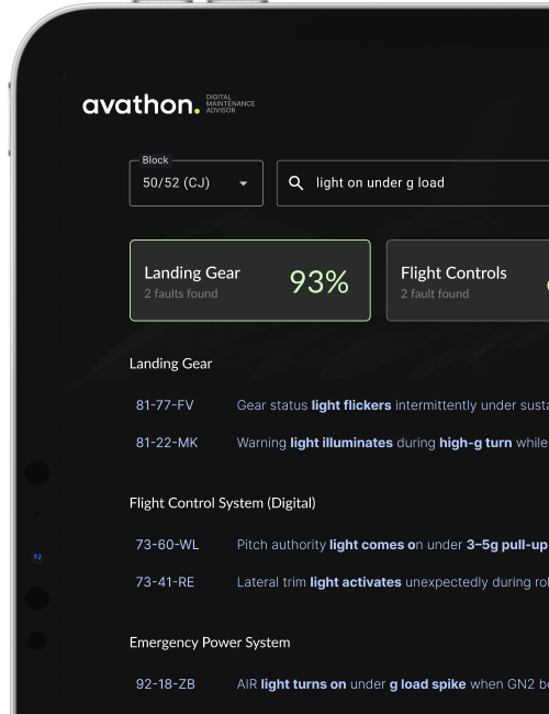 Digital maintenance interface mockup