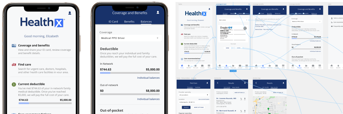 Healthx mobile app redesign showing patient portal interface on iPhone mockups
